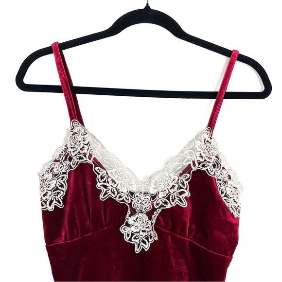 Rich Red Velvet Lace Trim Babydoll Empire Camisole Tank Top XL Coquette Holiday - Picture 3 of 9